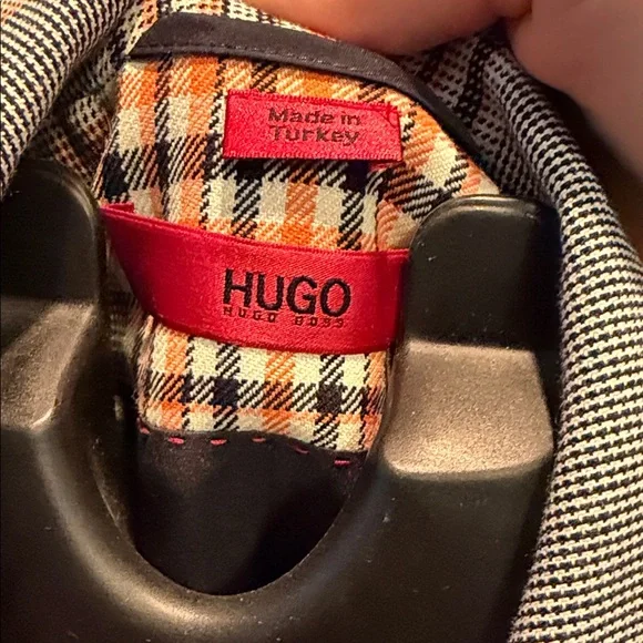 Hugo Boss Plaid Blazer in Gray and Orange - Picture 5 of 6